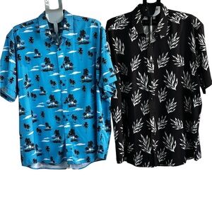 ENVMENST Tropical button up Shirt Lot(2) Palm tree Blue/Black Leaf Print XXXL